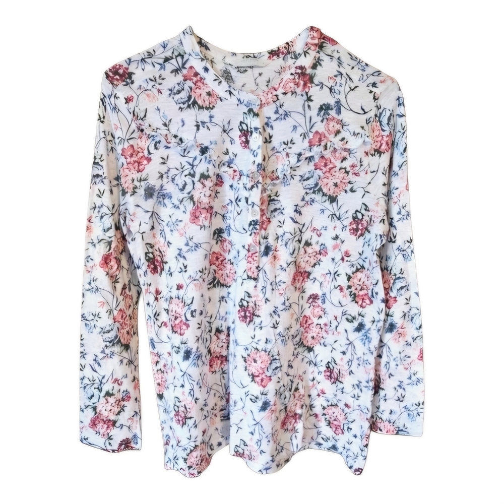 Lucky Brand Ruffle Henley Floral Top